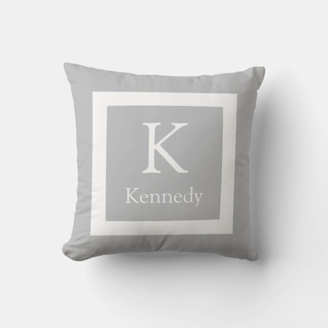 Coussin Nom fait sur commande de monogramme de blanc gris (Recto)