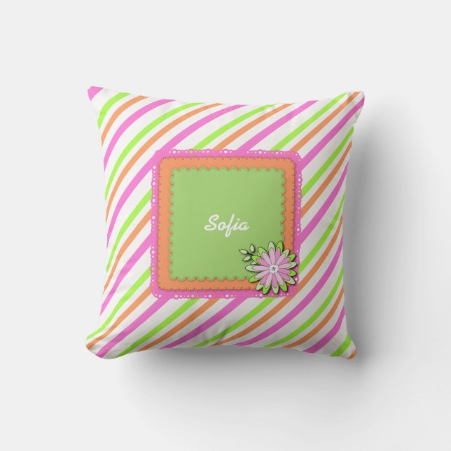 Coussin Nom fait sur commande personnalisé floral de Boho (Recto)