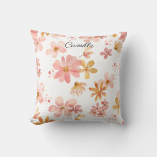 Coussin nom floral automnal orange pêche