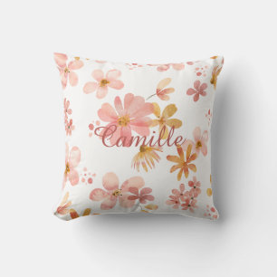 Coussin Nom floral automnal orange pêche temps pour une si