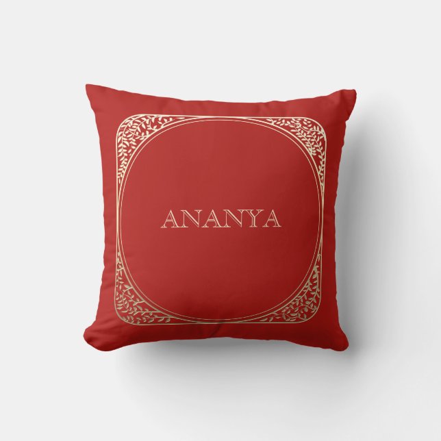 Coussin Nom floral rouge Annaprashan (Recto)