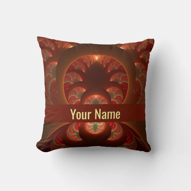 Coussin Nom fractal moderne abstrait lumineux orange rouge (Recto)