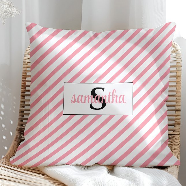 Coussin Nom initial du monogramme rose et blanc (Créateur téléchargé)