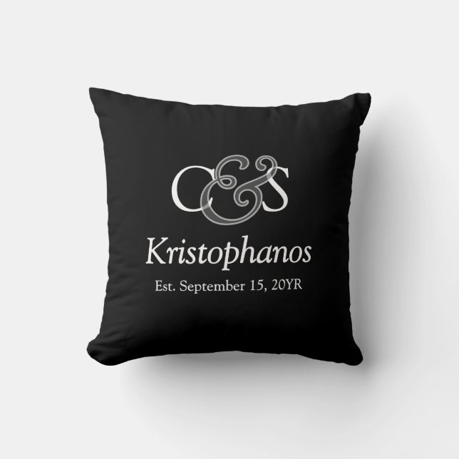 Coussin Nom Initiales Écriture Élégante Cadeau de Mariage  (Recto)