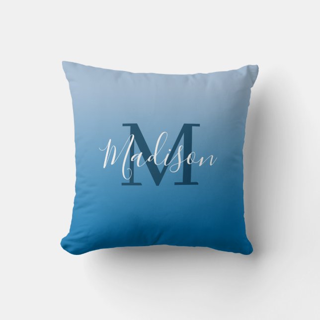 Coussin Nom moderne Monogramme Sky Blue Gradient (Recto)