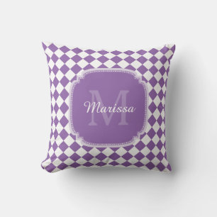 Coussin Nom monogrammé à la mode violet clair