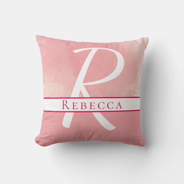 Coussin Nom Monogramme Aquarelle rose (Recto)