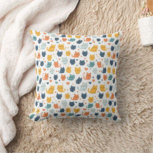 Coussin Nom Monogramme Bleu Orange Jaune Chats Mignons 