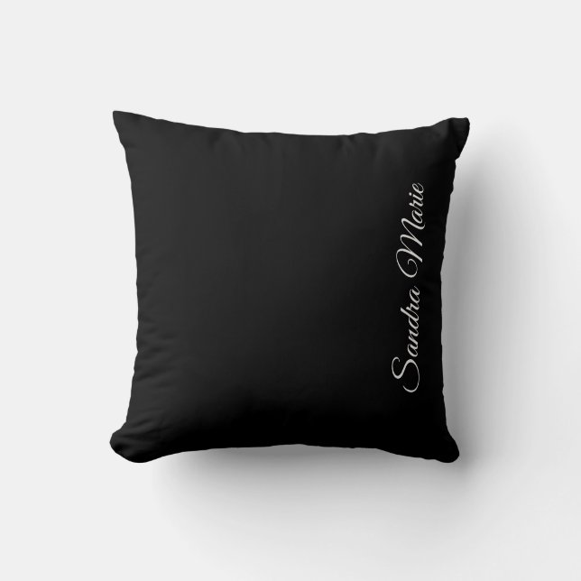 Coussin Nom Monogramme De Base Couleur Unie Noir (Recto)
