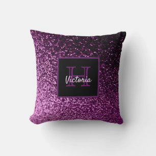 Coussin Nom monogramme de parties scintillant violet