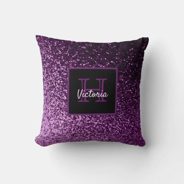 Coussin Nom monogramme de parties scintillant violet (Recto)