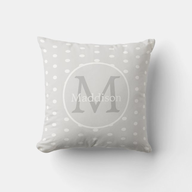 Coussin Nom monogramme Gris Blanc pois point motif The (Recto)