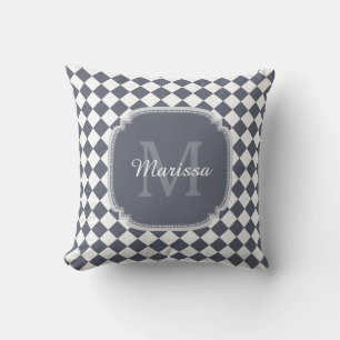 Coussin Nom Monogrammé gris et blanc tendance