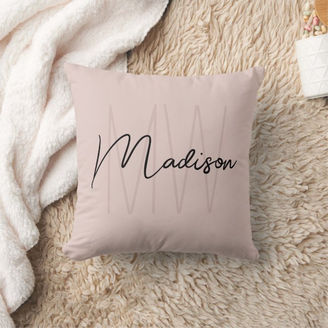 Coussin Nom Monogramme moderne Script Blush Pink (Couverture)