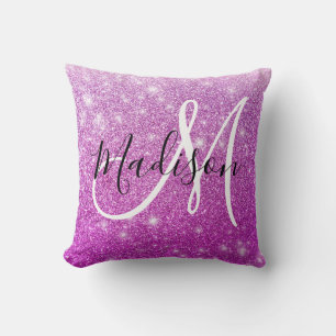 Coussin Nom Monogramme Paillettes Violet Girly & Glam