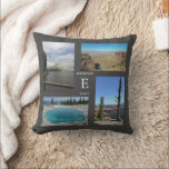 Coussin Nom monogramme personnalisé famille de collage pho<br><div class="desc">Monogramme personnalisé moderne photo collage pour photos de votre famille ou photos de voyage,  photos de vacances,  coussin extérieur. Vous pouvez facilement modifier les photos et le texte.</div>