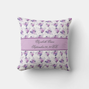 Coussin Nom monogrammé Statistiques de naissance Floral ro
