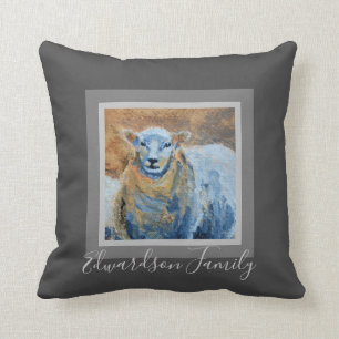 Coussin Nom monographique de la ferme de mouton peinte à l