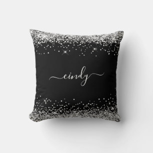 Coussin Nom noir Parties scintillant argent