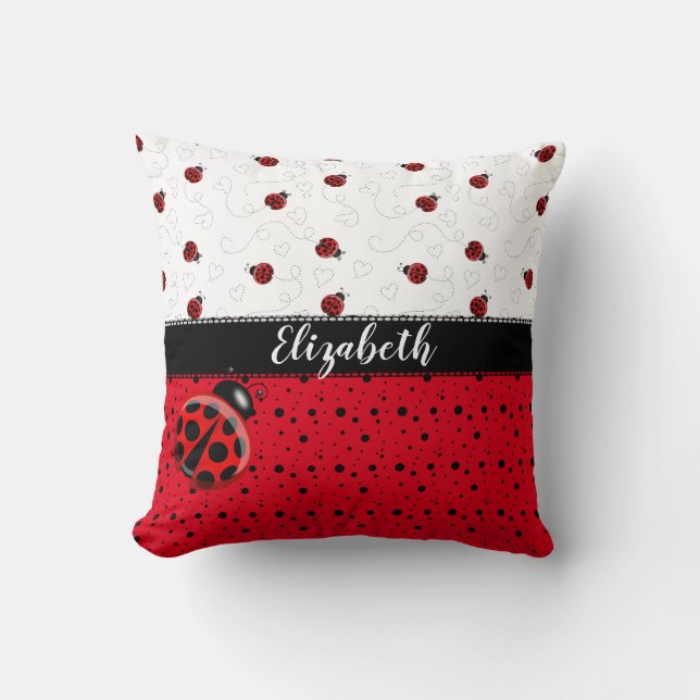 Coussin Nom noir rouge de scarabées de Ladybird d'insecte (Recto)