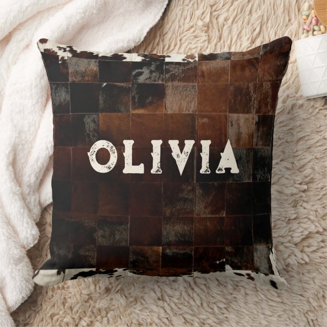 Coussin Nom Patchwork Cowhide Imprimer Western Rustic Farm (Couverture)
