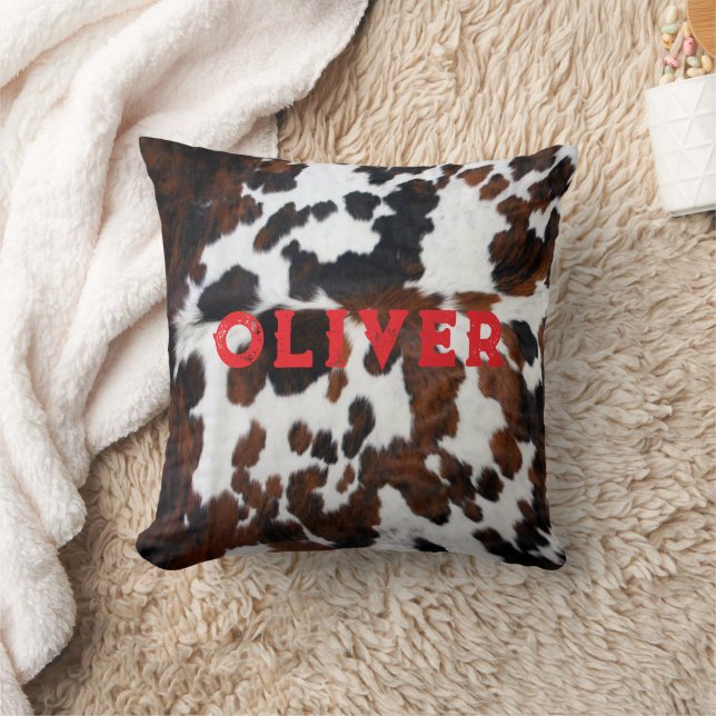 Coussin Nom Patchwork Cowhide Imprimer Western Rustic Red (Couverture)