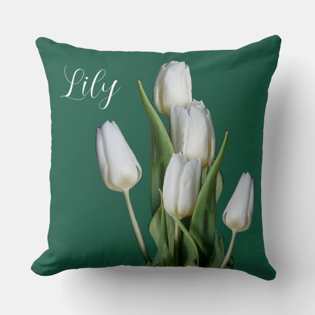 Coussin Nom personnalisable Lily joli blanc tulip floral (Recto)