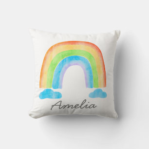 Coussin Nom personnalisé Aquarelle Arc-en-ciel Enfants en 