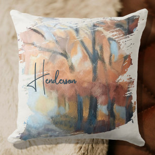 Coussin Nom personnalisé Aquarelle Bohème Orange Automne
