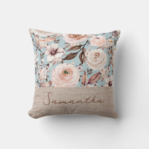 Coussin Nom personnalisé Aquarelle florale