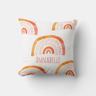 Coussin Nom personnalisé arc-en-ciel aquarelle orange