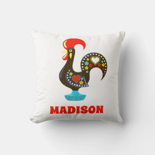 Coussin Nom personnalisé Barcelos Portuos Rooster Noir