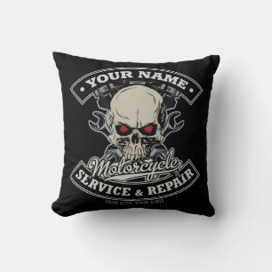 Coussin Nom personnalisé Biker Mécanique Skull Motorcycle