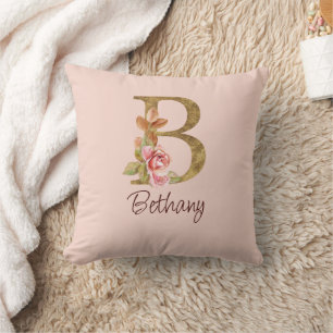 Coussin Nom personnalisé Blush Rose dorée Lettre B