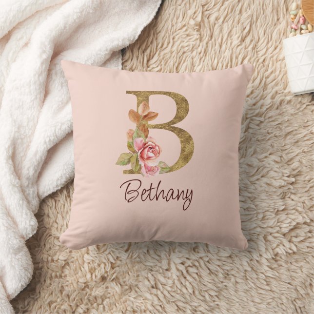 Coussin Nom personnalisé Blush Rose dorée Lettre B (Couverture)