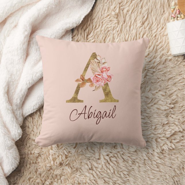Coussin Nom personnalisé Blush Rose Gold Lettre A (Couverture)