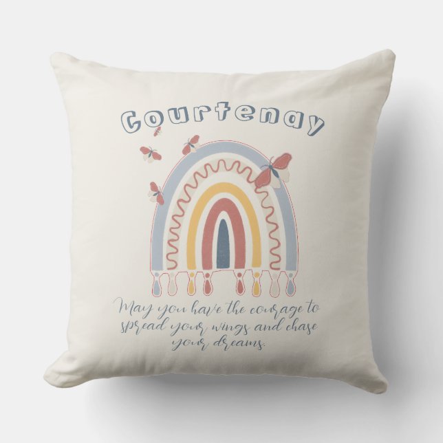 Coussin Nom personnalisé Boho Rainbow Butterfly (Recto)