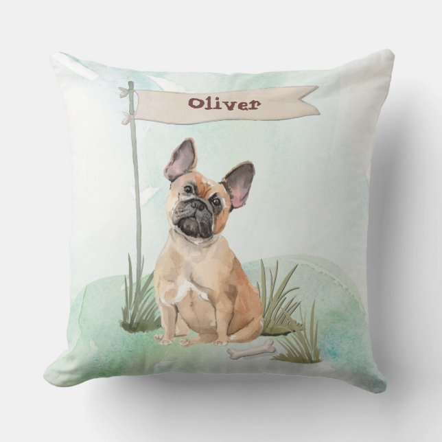 Coussin Nom personnalisé Bouledogue français Chien de comp (Recto)