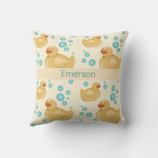 Coussin Nom personnalisé Canard jaune pastel genre neutre