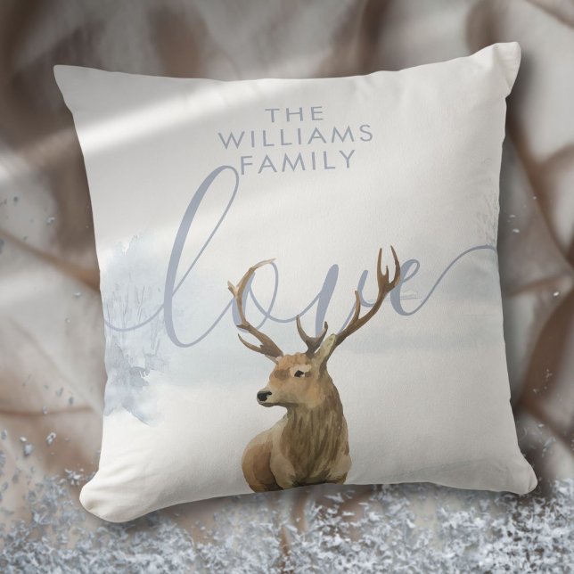 Coussin Nom personnalisé Cerf d'hiver Noël (Créateur téléchargé)