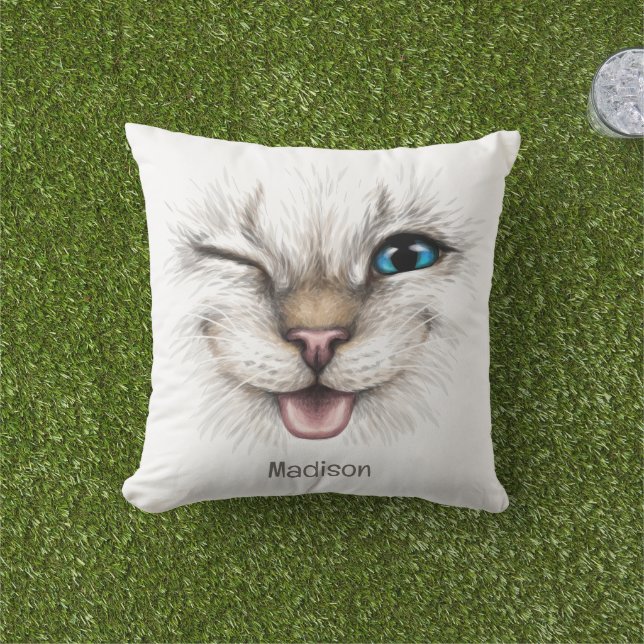 Coussin Nom personnalisé Chat à plume (Herbe)