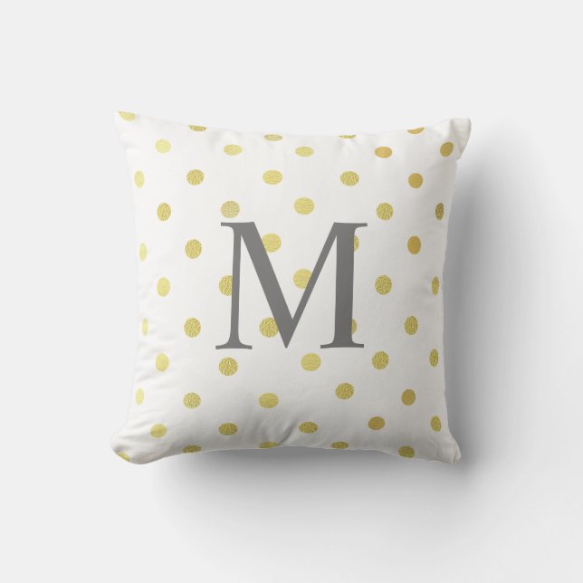 Coussin Nom Personnalisé Chic Faux Foil Leaf Gold Dots Bla (Recto)