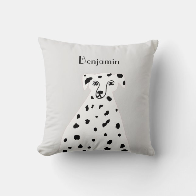 Coussin Nom personnalisé Chien dalmate Art Abstrait Gris (Recto)