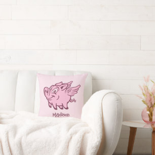 Coussin Nom personnalisé & Cochon volant couleur