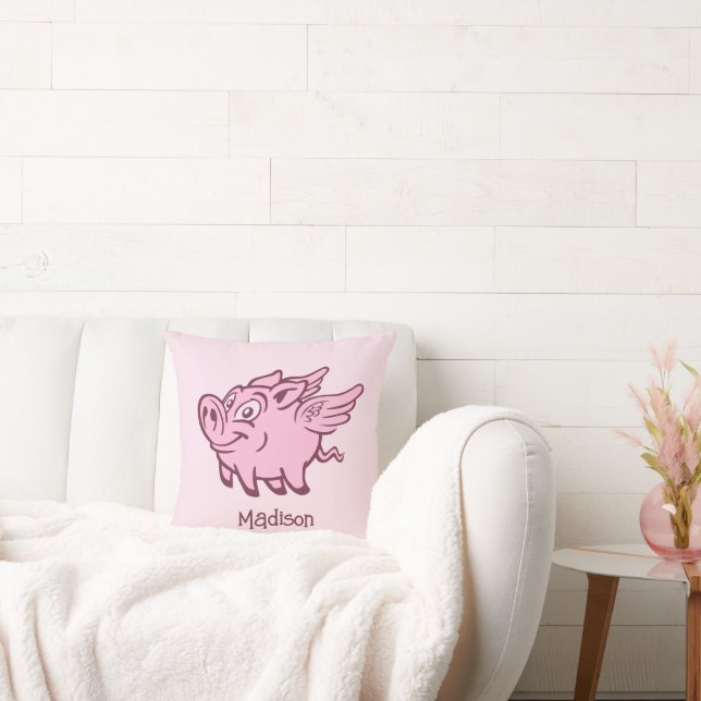 Coussin Nom personnalisé & Cochon volant couleur (Canapé)