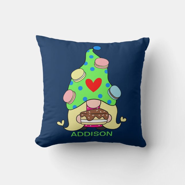 Coussin Nom personnalisé Cute Gnome Cookies Casquette Cake (Recto)