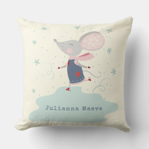 Coussin Nom personnalisé Cute Mouse Patinage sur glace hiv