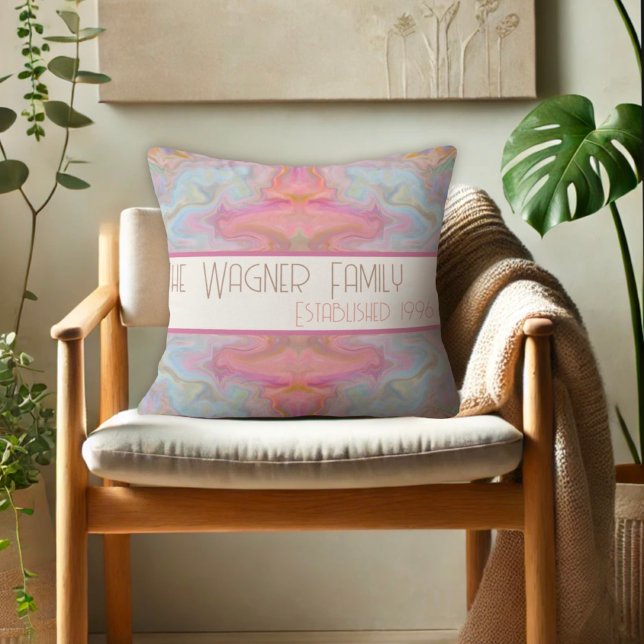 Coussin Nom Personnalisé Date Abstrait Pastel Coloré (Créateur téléchargé)