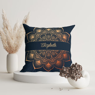 Coussin Nom personnalisé de la marine moderne Blue Mandala