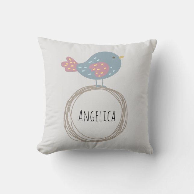 Coussin Nom personnalisé de l'oiseau mignon (Recto)